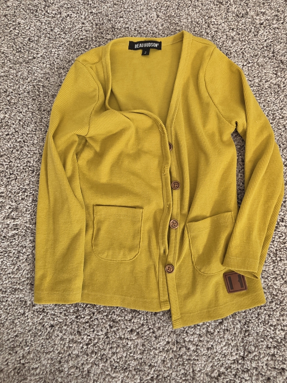 Beau Hudson Jeans Yellow Ribbed Button Front Cardigan